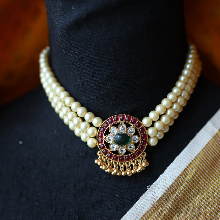 Padmini antique green stone choker necklace with earrings and tikka PAD2345