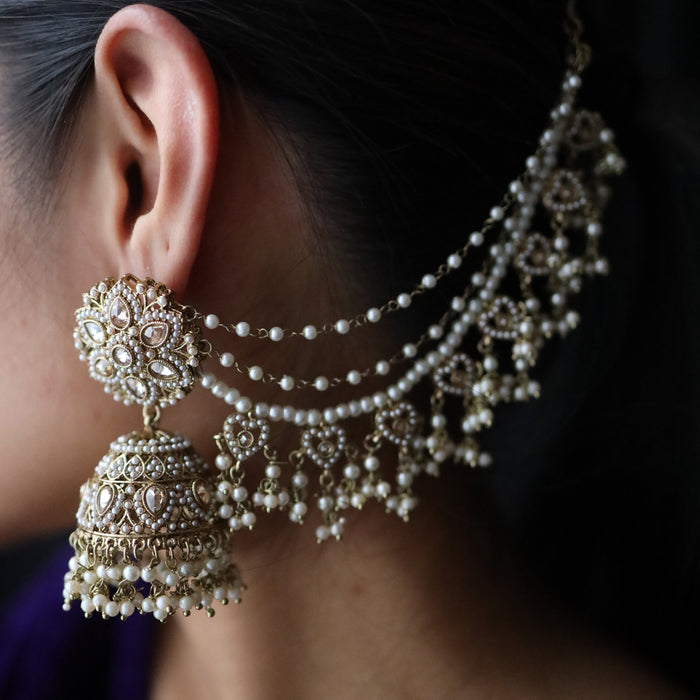 Trendy pearl jumka earrings with tikka 1246646