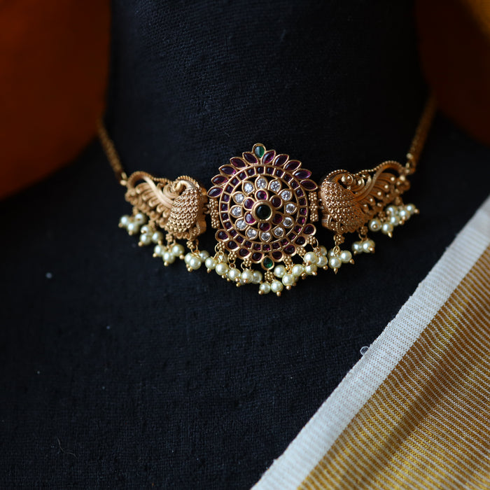 Antique ruby stone choker necklace and earrings CCB1002