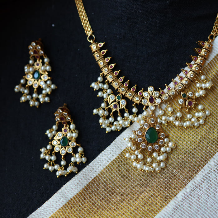 Antique pearl choker necklace with earrings and tikka CCB1456