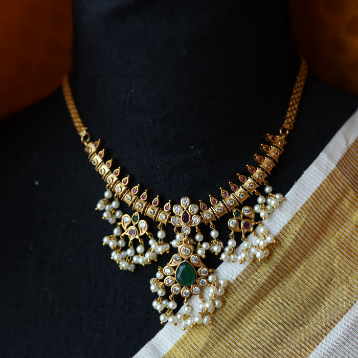 Antique pearl choker necklace with earrings and tikka CCB1456