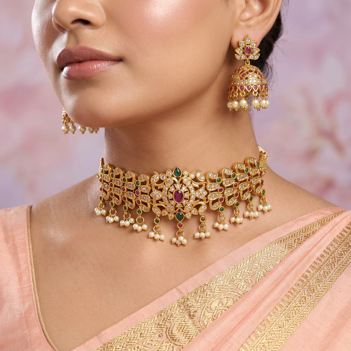 Antique choker necklace with earrings CCB346