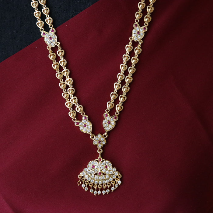 Heritage gold ruby white stone long necklace 9889868