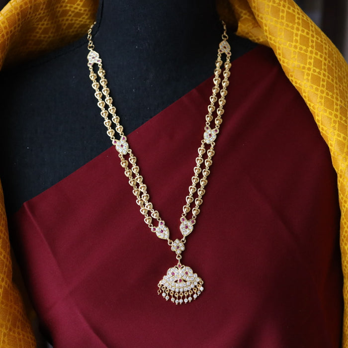 Heritage gold ruby white stone long necklace 9889868