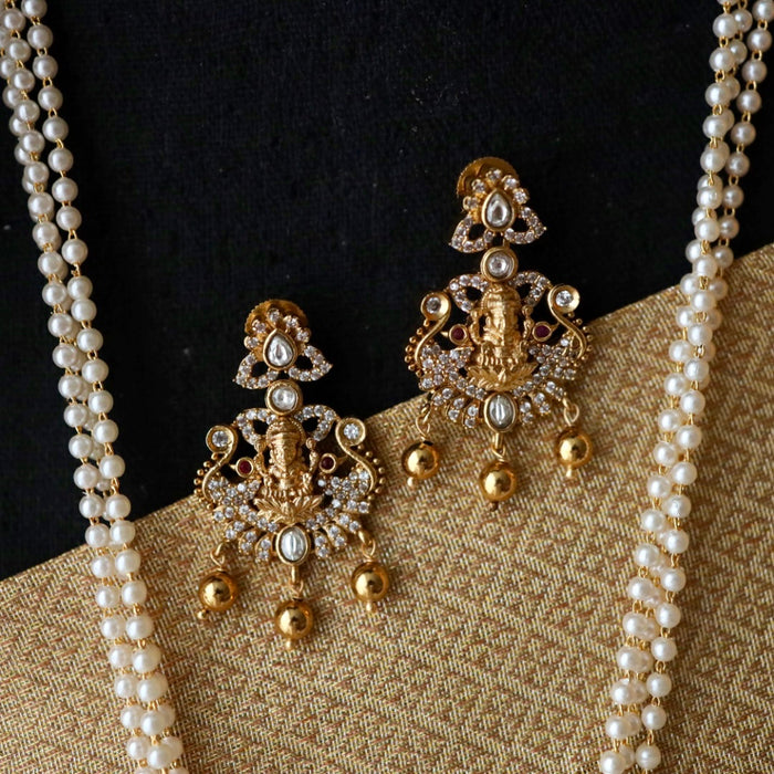 Padmini Antique pearl temple long necklace and earrings 46634