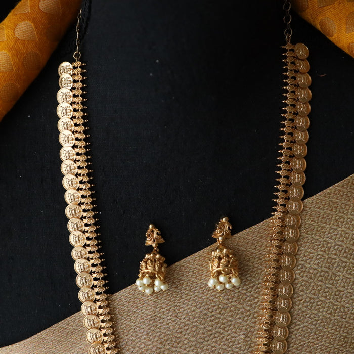 Antique gold long coin/ kasu-mala necklace/ waistchain and earrings 46636