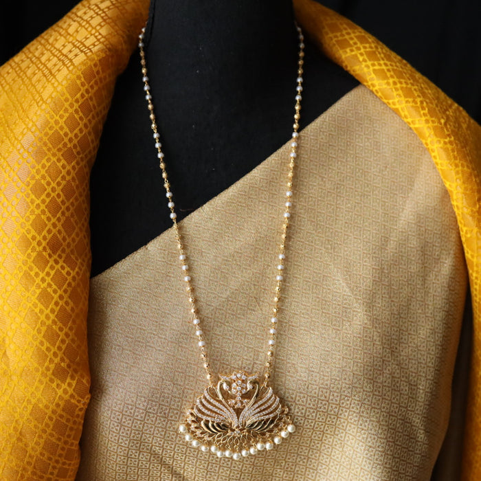 Heritage gold plated white stone padakam long necklace 98899823433