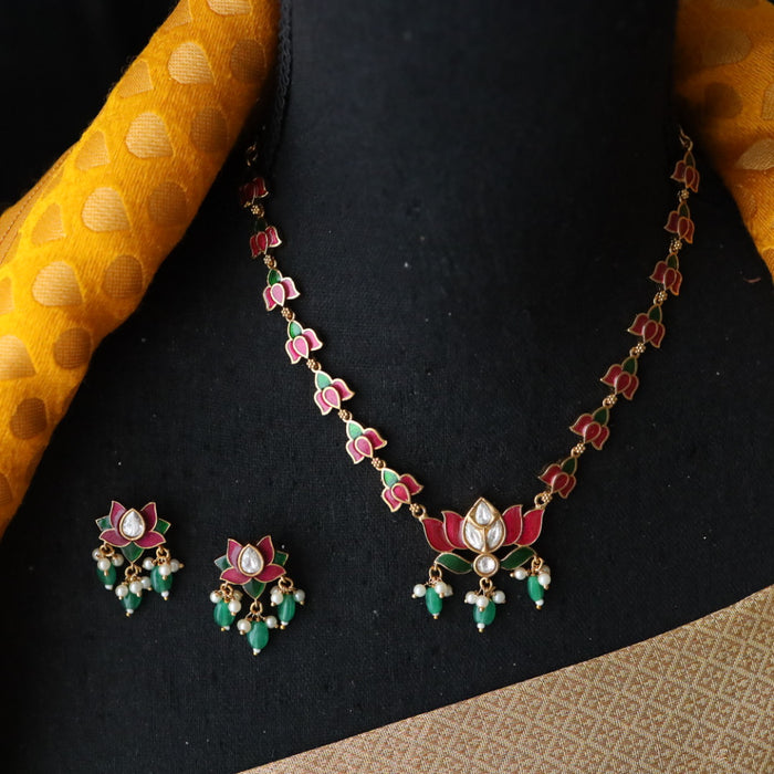 Antique ruby simple short necklace and earrings 466365
