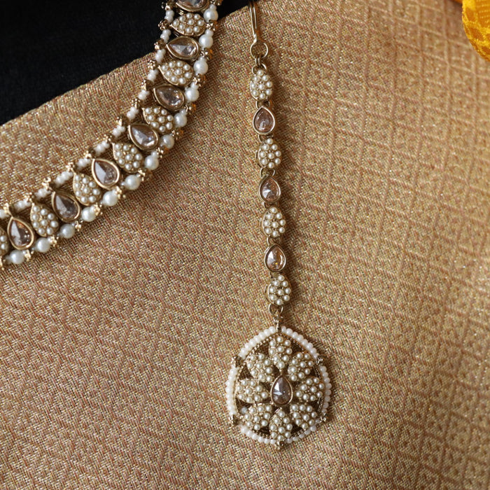 Trendy pearl short necklace with earrings and tikka 14854723