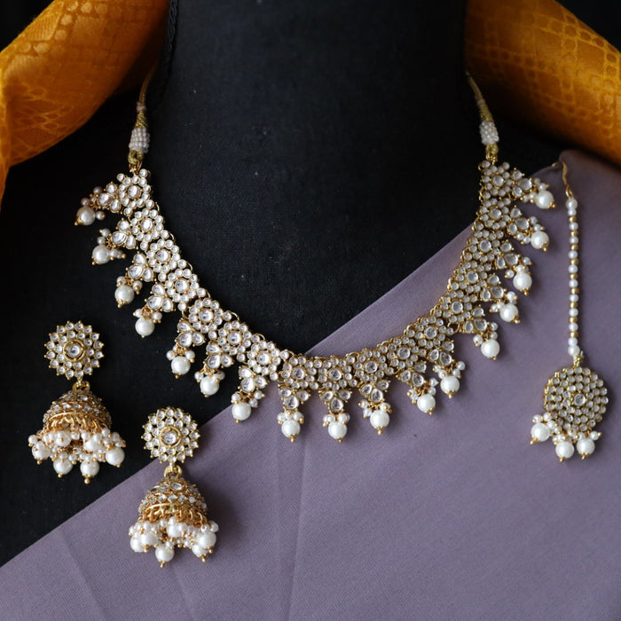 Heera pearl short necklace with earrings and tikka 14854978