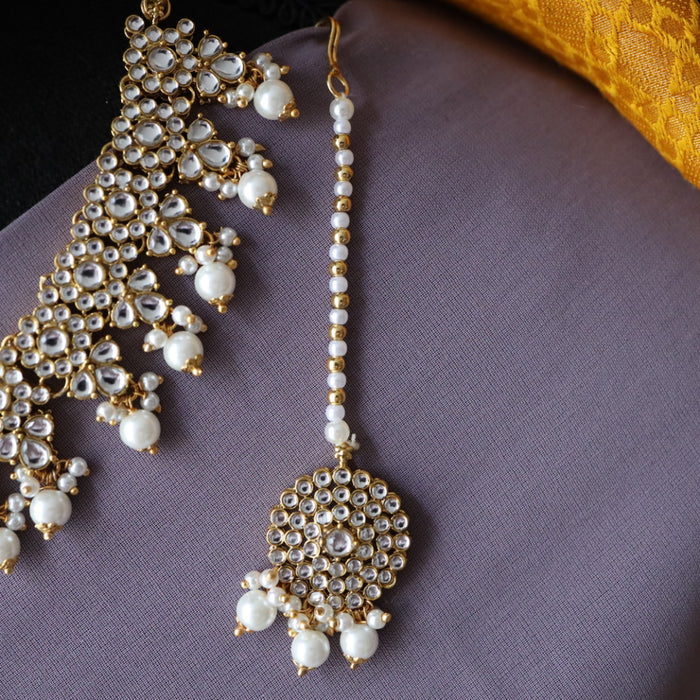 Heera pearl short necklace with earrings and tikka 14854978