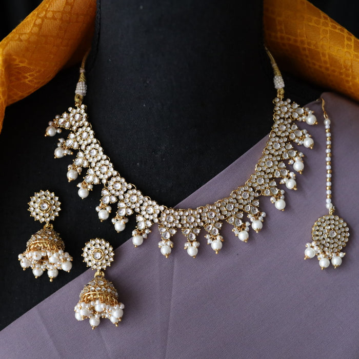 Heera pearl short necklace with earrings and tikka 14854978