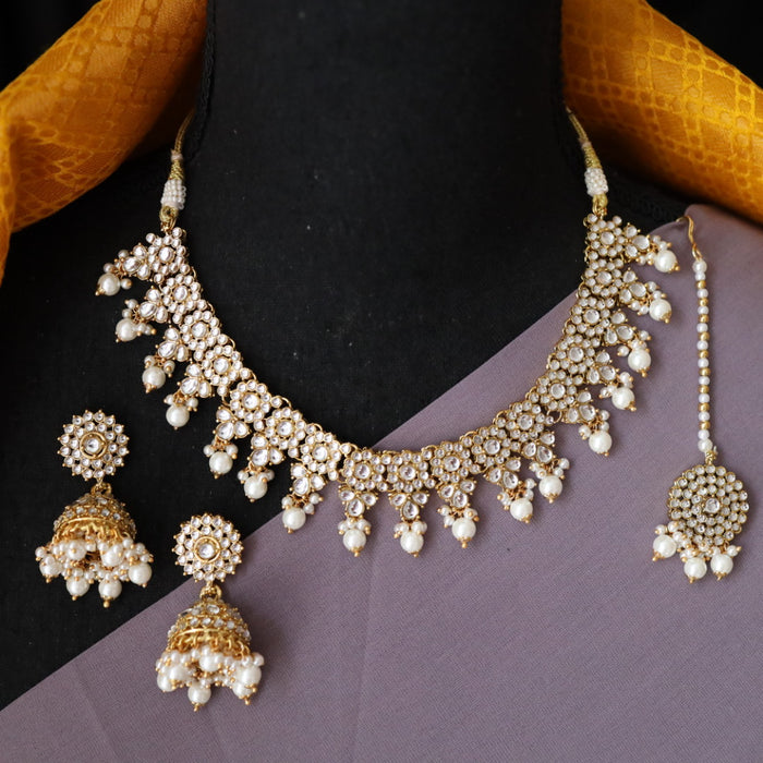 Heera pearl short necklace with earrings and tikka 14854978