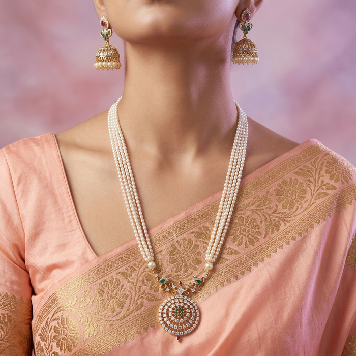 Antique Padmini pearl long necklace and earrings 466373