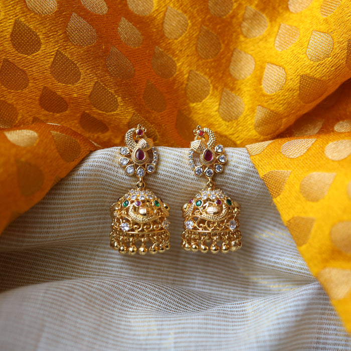 Heritage gold plated ruby white stone jumka earrings HJ989