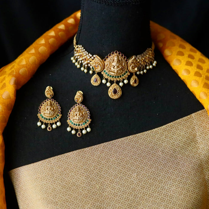Antique temple design choker necklace and earrings 466375