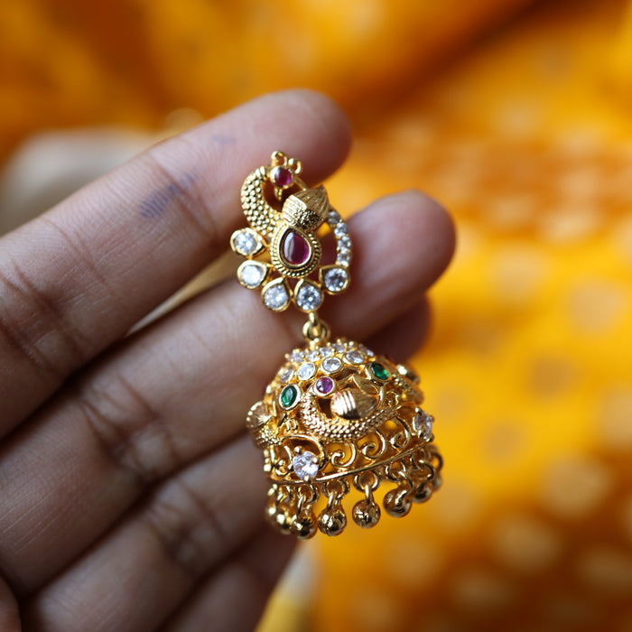 Heritage gold plated ruby white stone jumka earrings HJ989