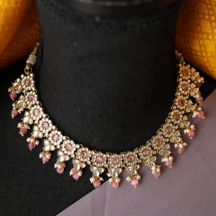 Heera pink bead short necklace with earrings and tikka 1485445