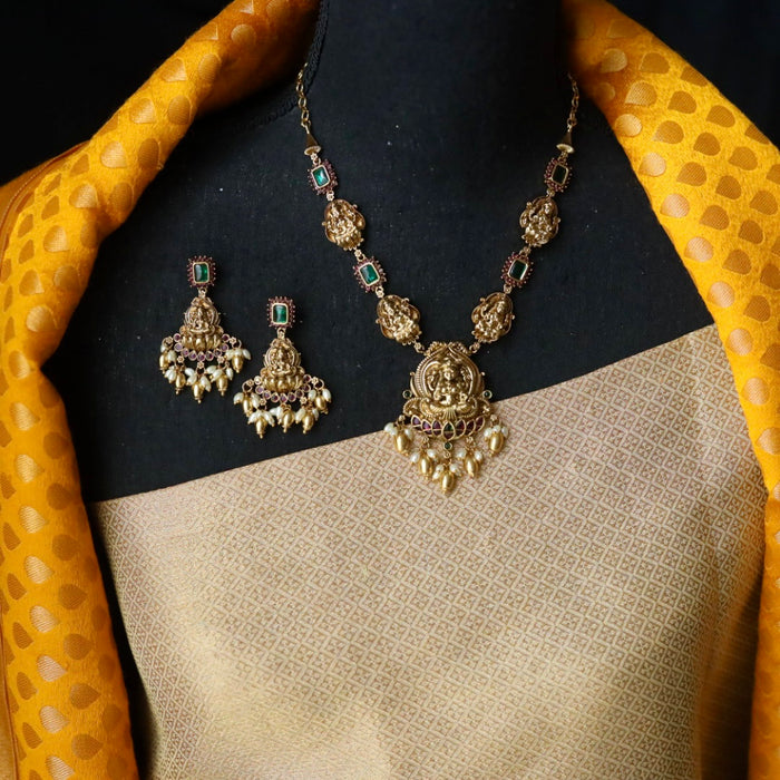Antique temple design short necklace and earrings 4663732