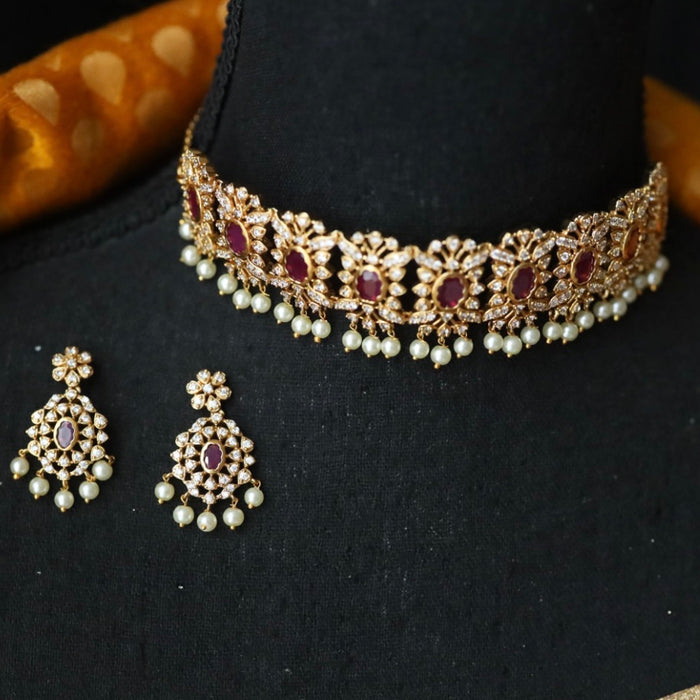 Antique ruby white stone choker necklace and earrings 81466374