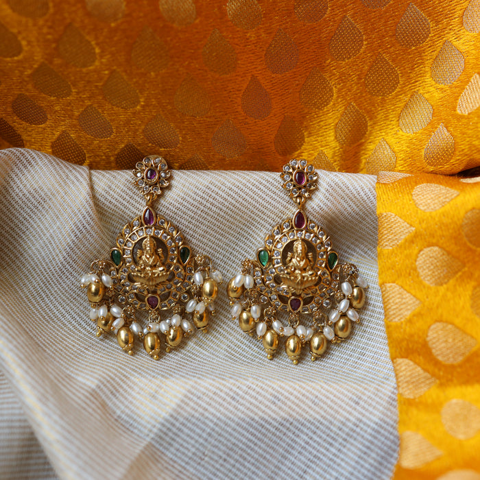 Antique gold multi stone and pearl drop earrings AD567