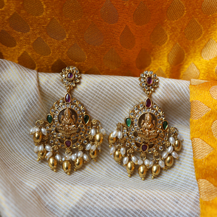 Antique gold multi stone and pearl drop earrings AD567