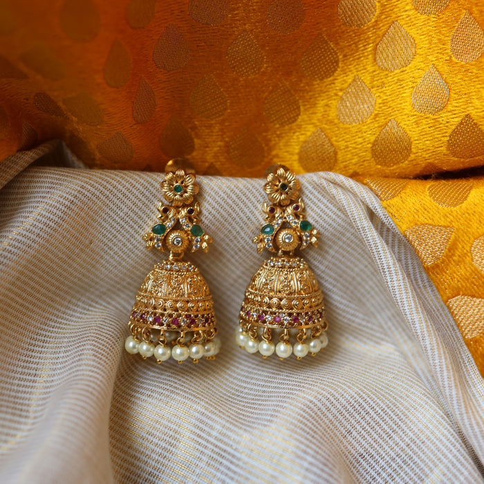 Antique gold ruby jumka earrings AJ876