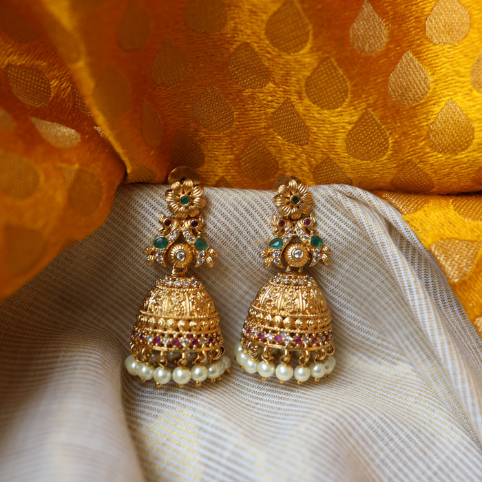 Antique gold ruby jumka earrings AJ876