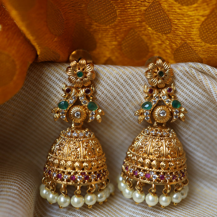Antique gold ruby jumka earrings AJ876
