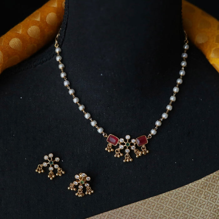 Antique padmini ruby green stone short necklace and earrings 81466377
