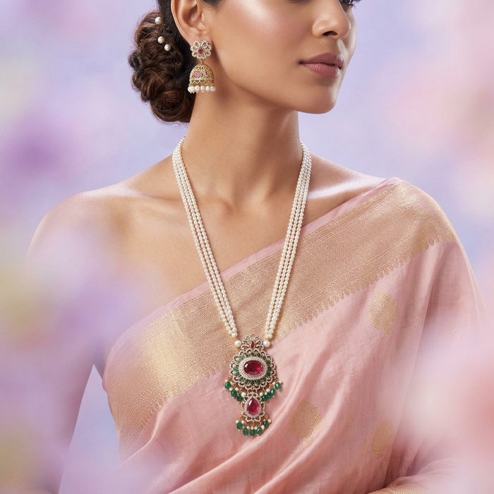 Antique padmini pearl long necklace and earrings 81466384