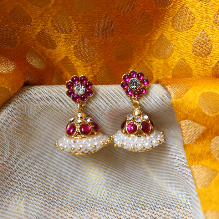 Antique gold pink stone and pearl  jumka earrings AJ65