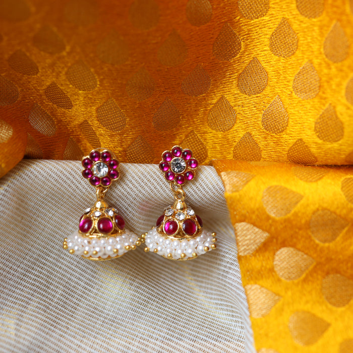 Antique gold pink stone and pearl  jumka earrings AJ65