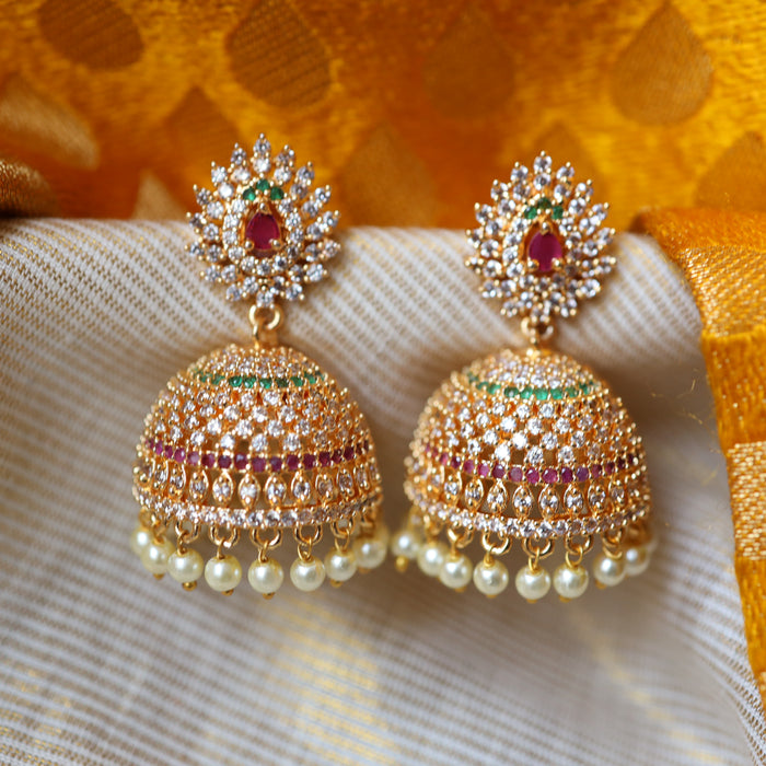 Heritage gold ruby stone and pearl  jumka earrings HJ75332