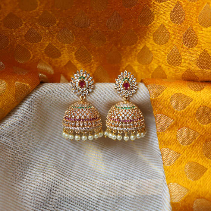 Heritage gold ruby stone and pearl  jumka earrings HJ75332