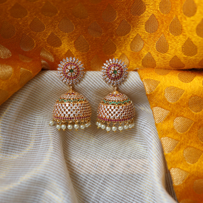 Heritage gold ruby stone and pearl  jumka earrings HJ7532