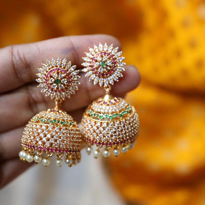 Heritage gold ruby stone and pearl  jumka earrings HJ7532