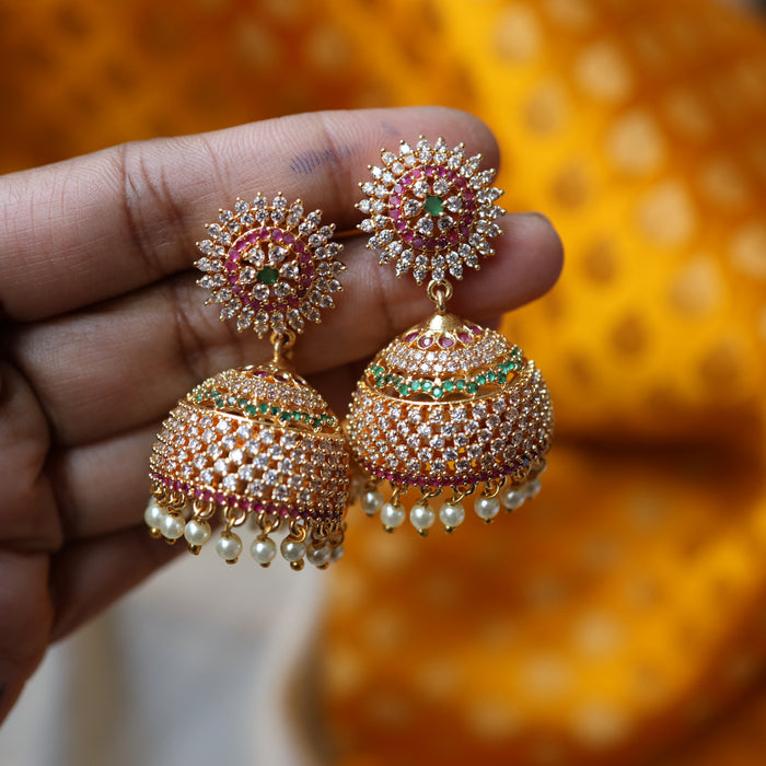 Heritage gold ruby stone and pearl  jumka earrings HJ7532