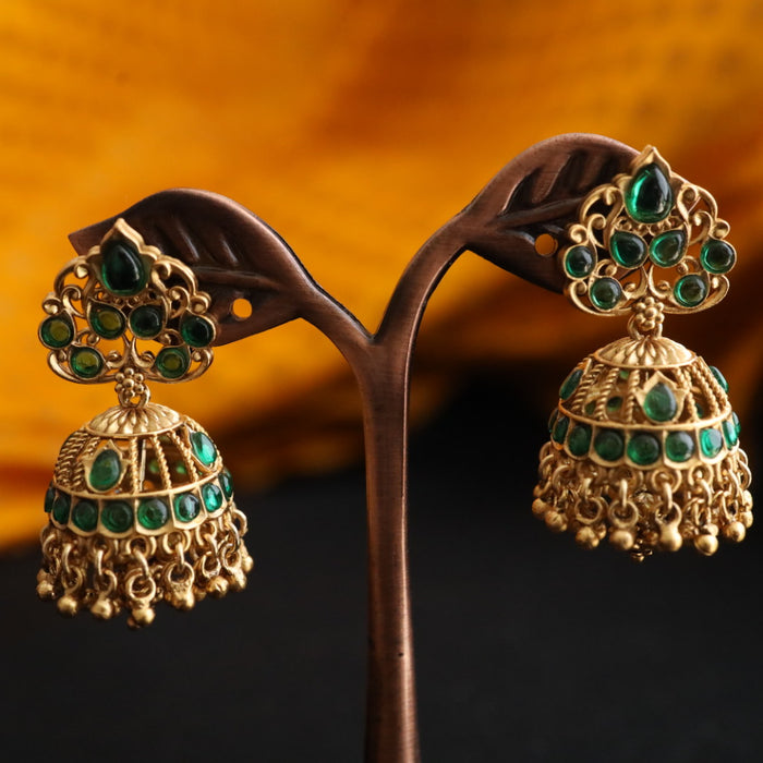 Antique green stone and pearl jumka earrings 124661