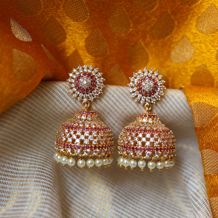 Heritage gold ruby stone and pearl  jumka earrings HJ7539