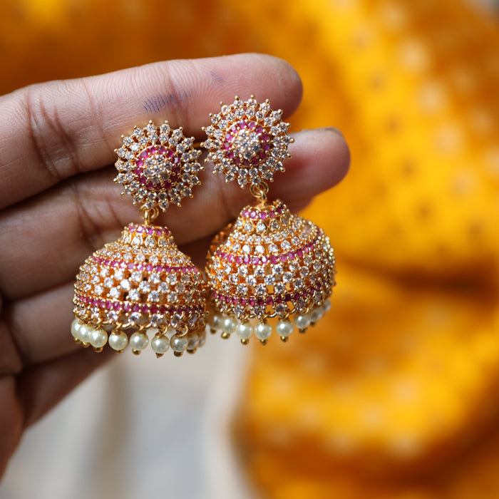 Heritage gold ruby stone and pearl  jumka earrings HJ7539