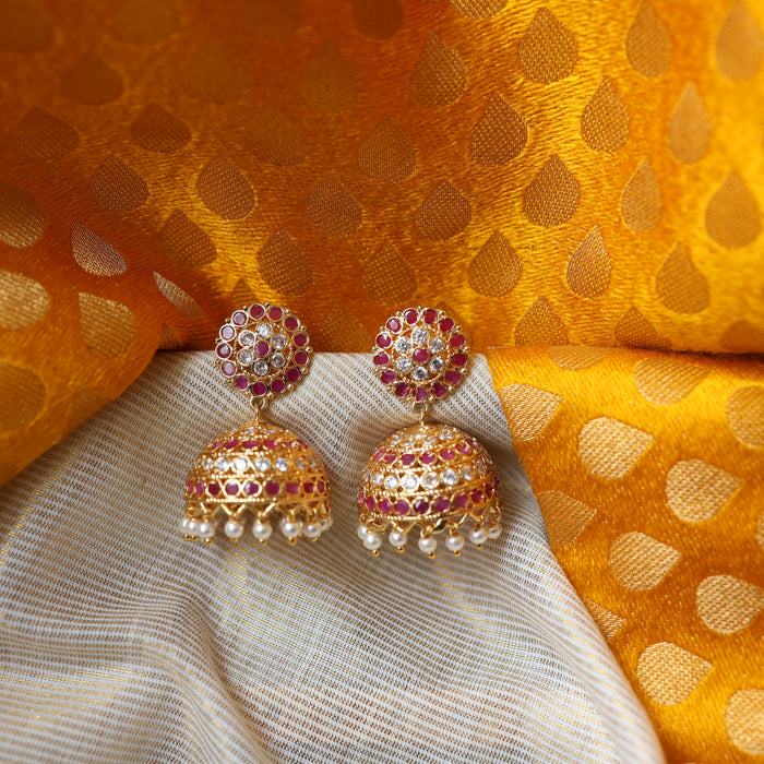 Antique gold ruby kemp stone jumka earrings 230234