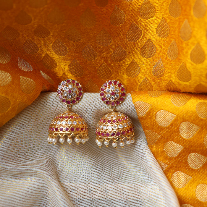 Antique gold ruby kemp stone jumka earrings 230234