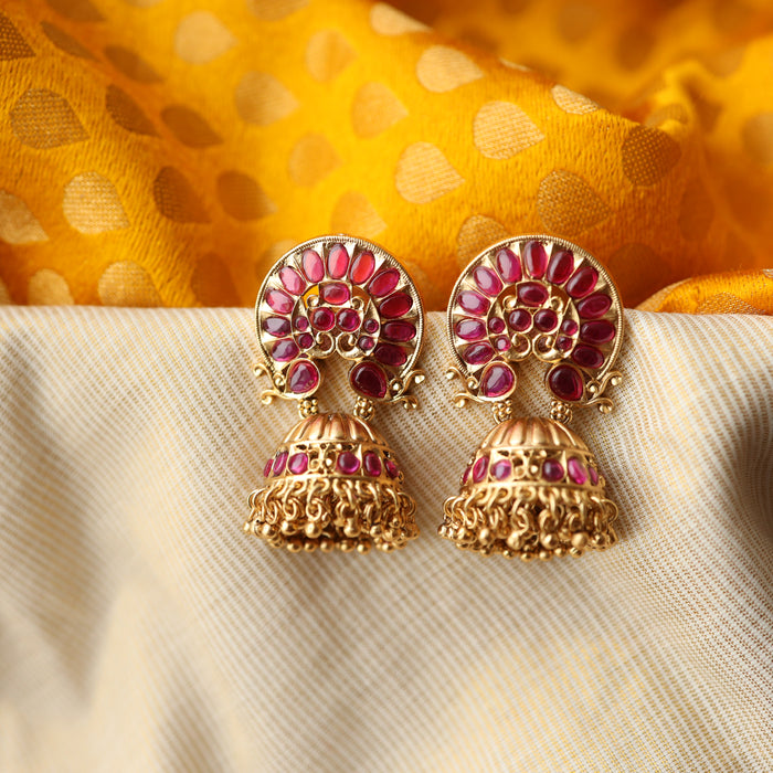 Antique gold ruby kemp stone mall jumka earrings AJ679