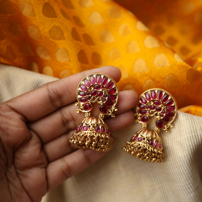 Antique gold ruby kemp stone mall jumka earrings AJ679