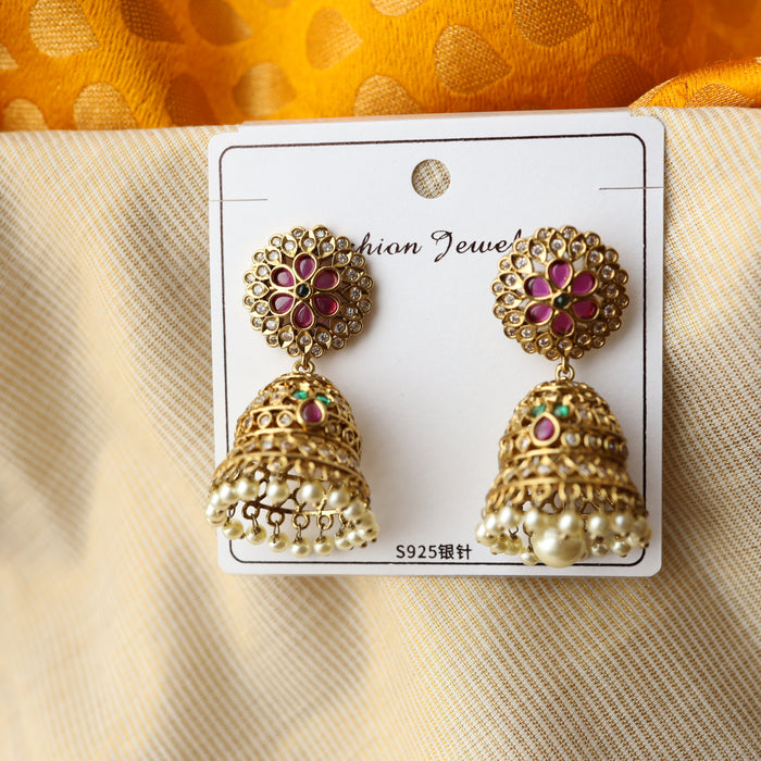 Antique gold white stone jumka earrings AJ789