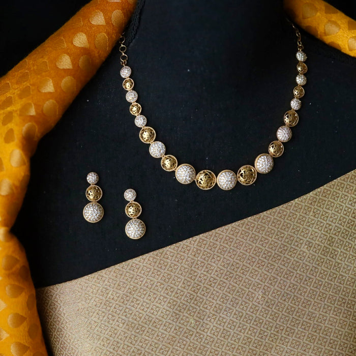 Antique gold white stone short necklace and earrings 81466403