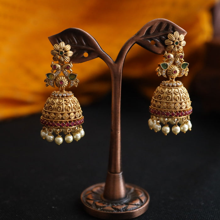 Antique stone and pearl jumka earrings 124668