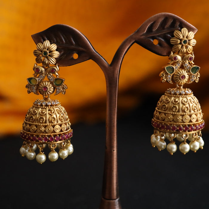 Antique stone and pearl jumka earrings 124668