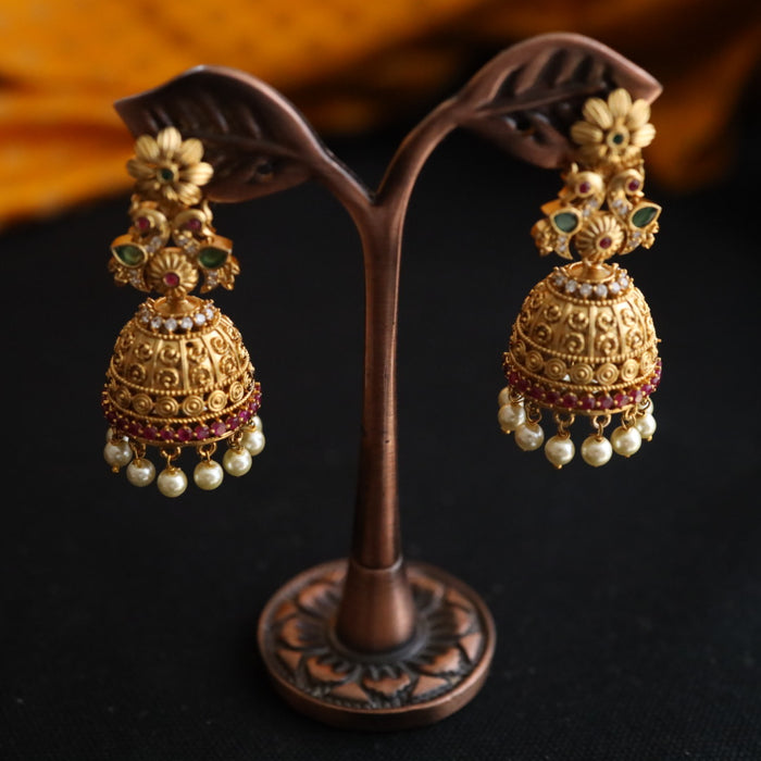 Antique stone and pearl jumka earrings 124668